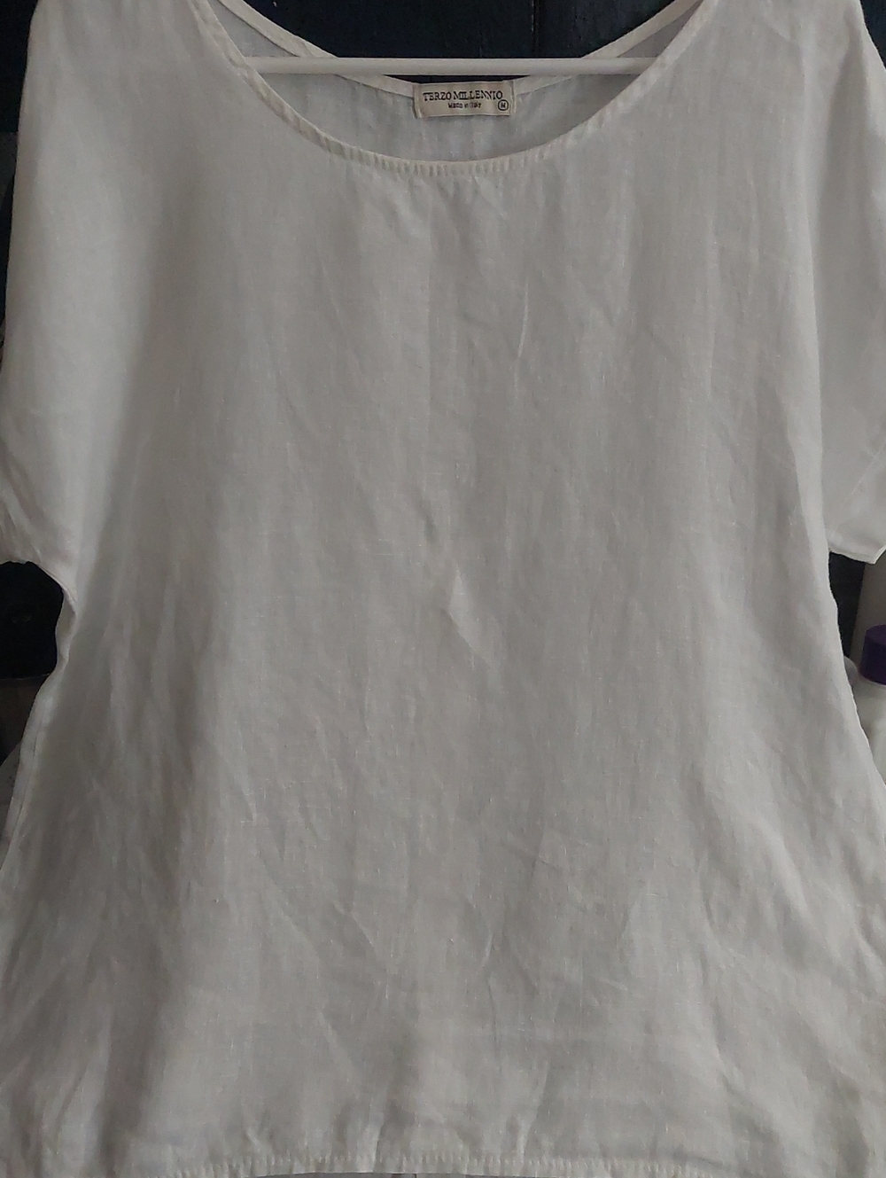 White Linen Short-Sleeve Scoop Neck Top
